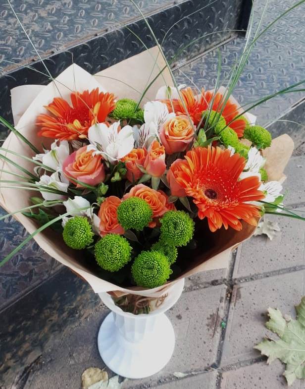 Букет цветов из: Герберы, Хризантемы, Альстромерии и Розы в Рамешках