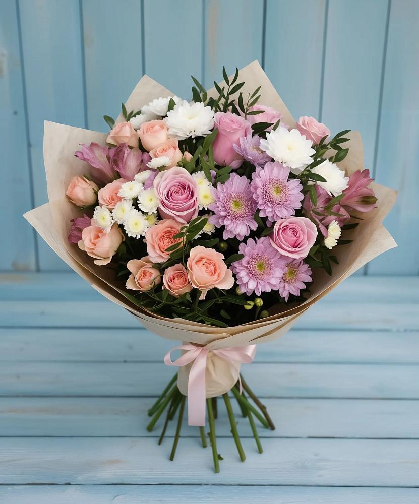 Букет цветов из: Хризантемы, Розы и Альстромерии в Рамешках