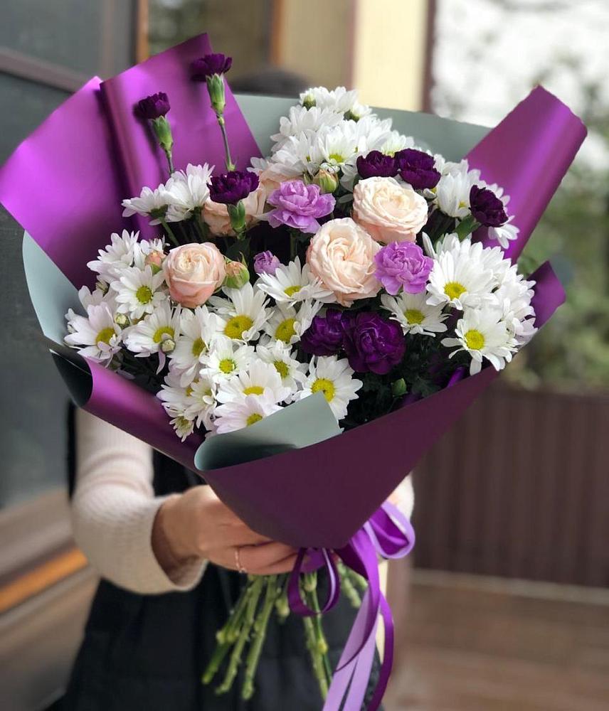 Букет цветов из: Хризантемы, Гвоздики и Розы в Рамешках