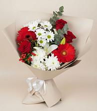 Букет цветов из:  Розы, Хризантемы, Герберы и Лилии в Рамешках