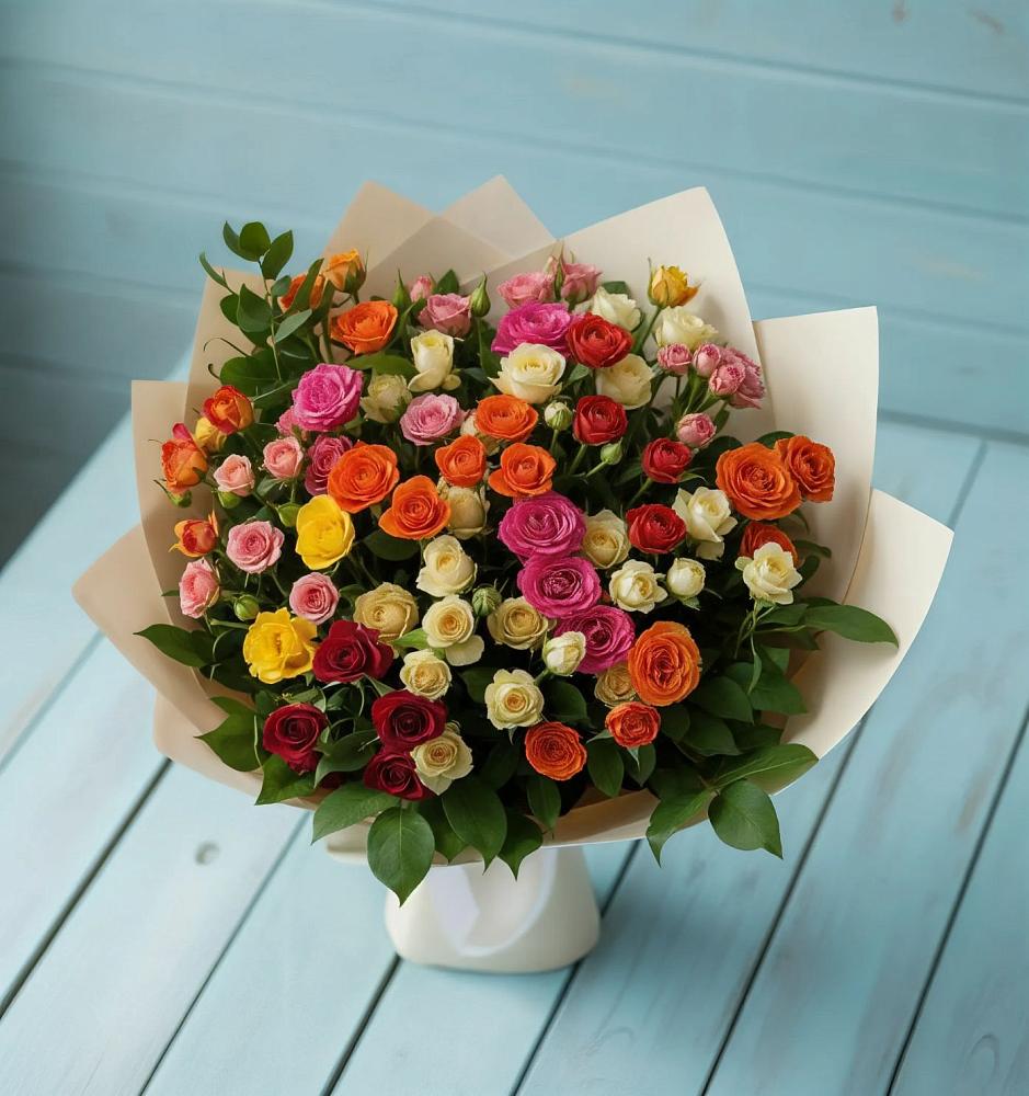 Букет Микс из разноцветных кустовых роз в Рамешках