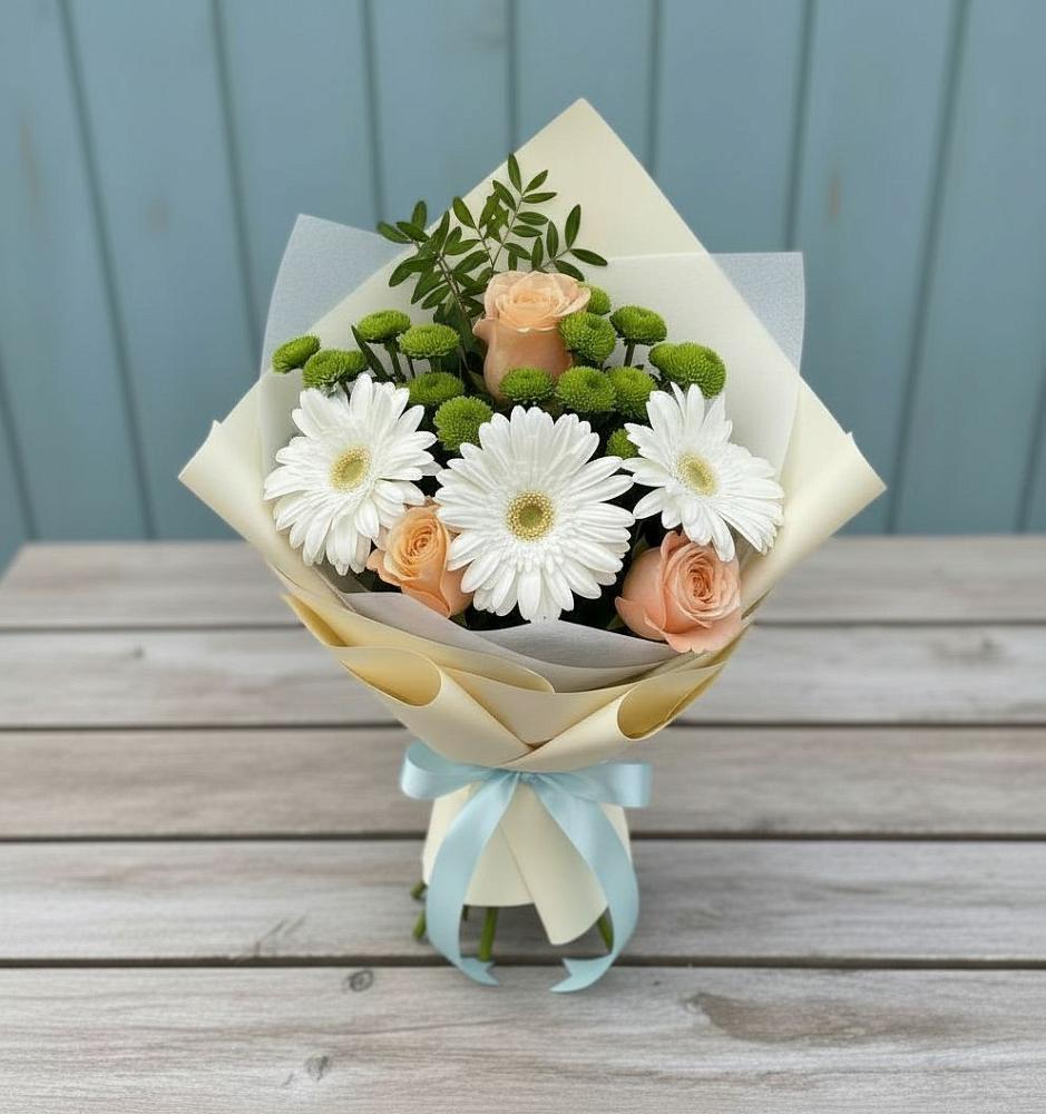 Букет цветов из: Герберы, Розы и Хризантемы в Рамешках