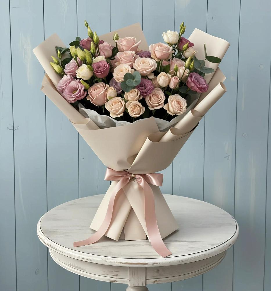 Букет цветов из: Розы и Лизиантусы в Рамешках