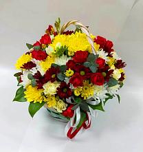 Цветочная композиция из Хризантемы и Розы в корзине в Рамешках