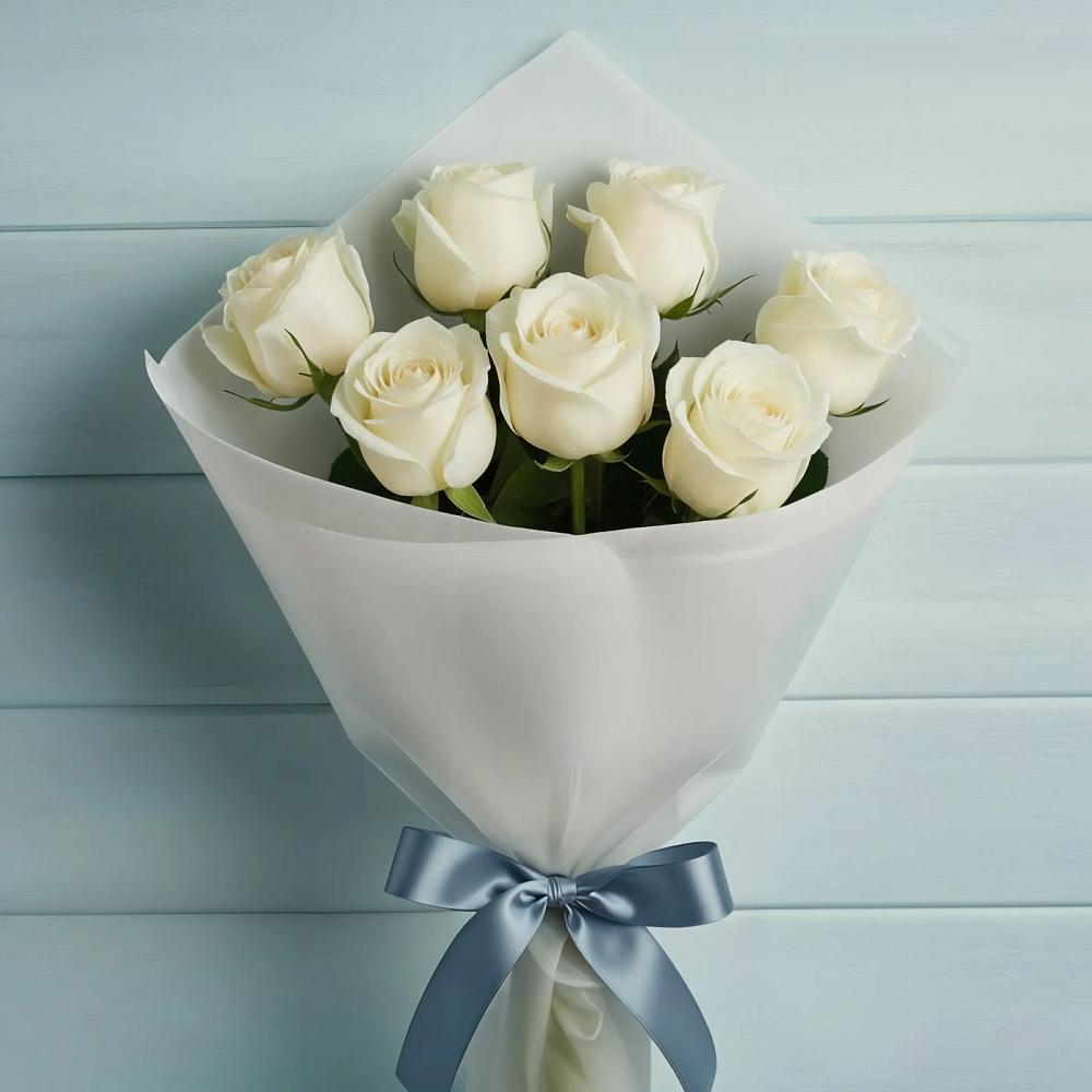 Букет 7 Белых роз Эдлесс Лав в Рамешках