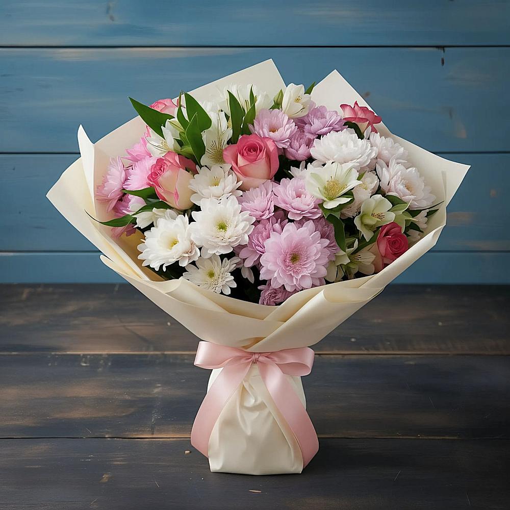 Букет цветов из: Хризантемы, Альстромерии и Розы в Рамешках